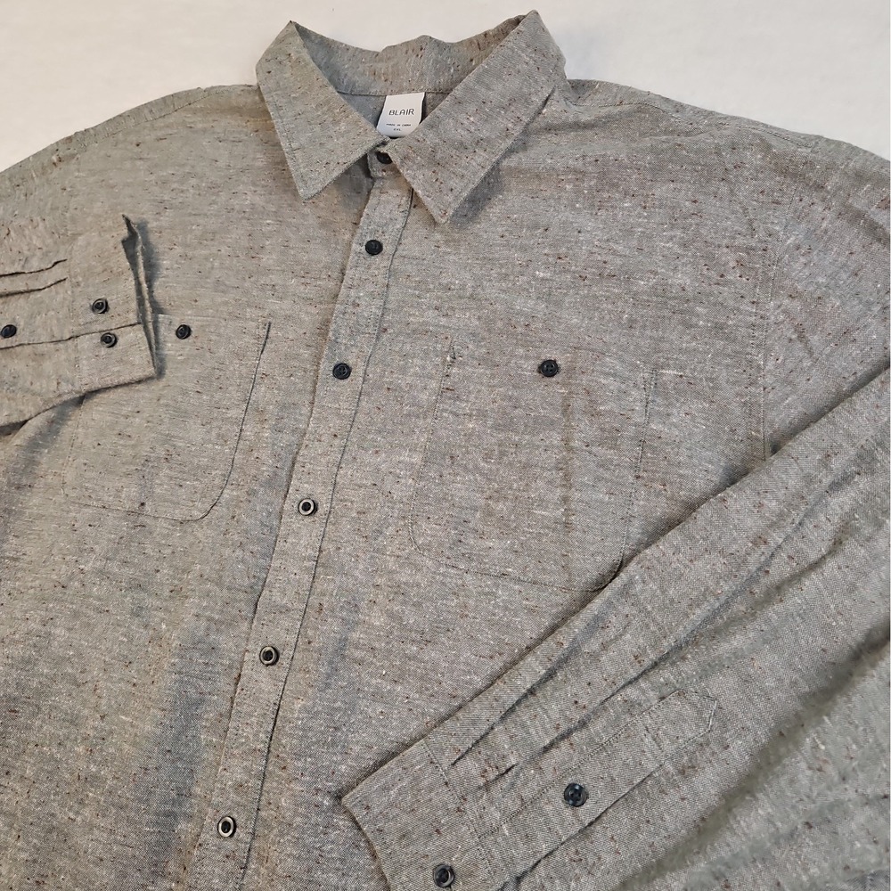 Blair Gray Flannel Mens Size 2XL 2 Pockets Button Up Warm Shirt Speckled Print